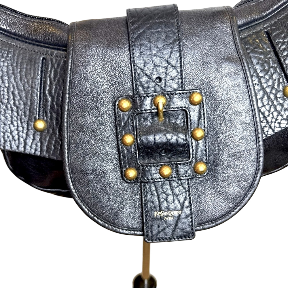 Yves Saint Laurent Rive Gauche Hobo Shoulder Bag Black Leather Large - Picture 5 of 13
